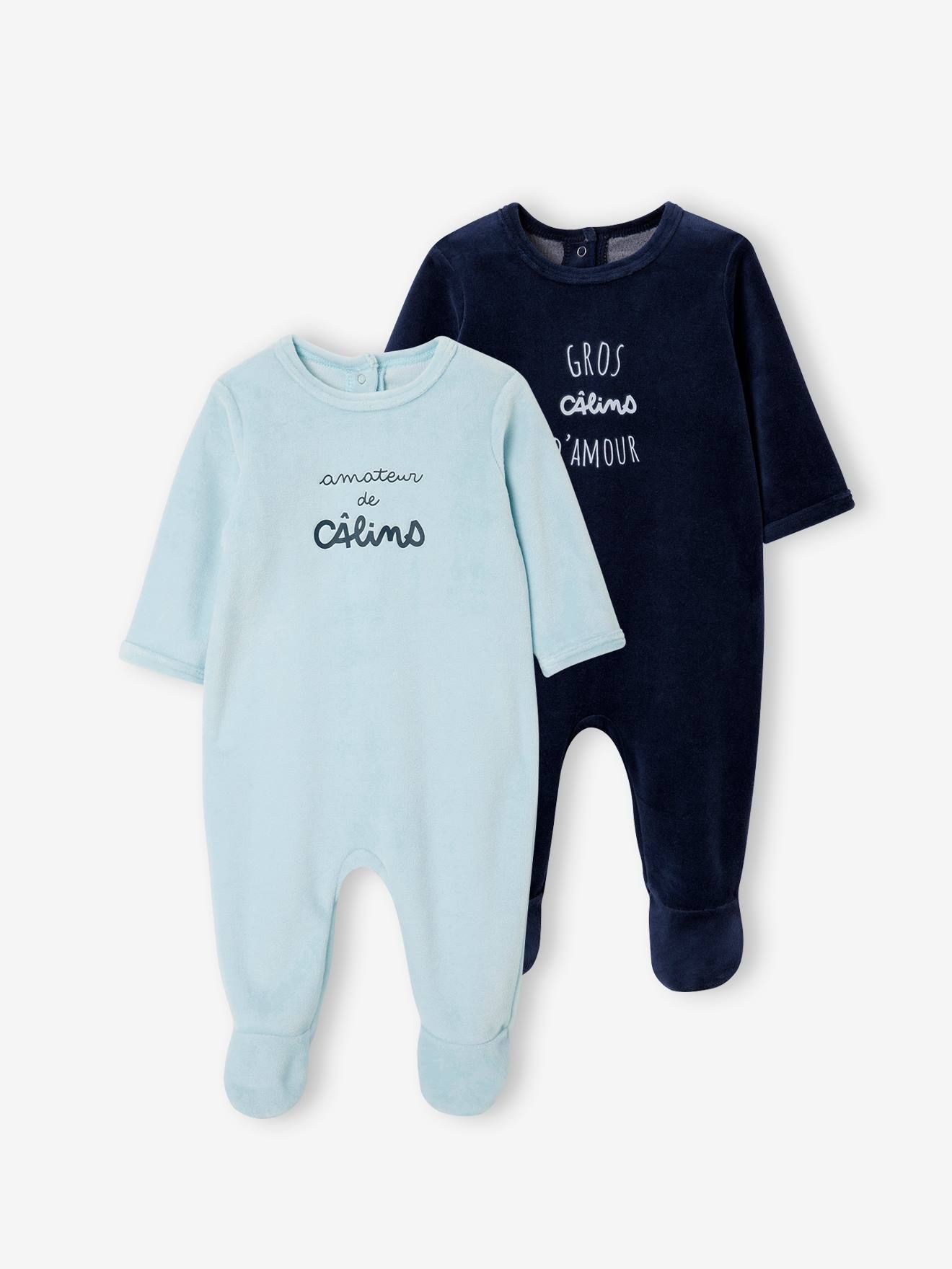 Lot De 2 Dors-Bien Bébé En Velours Basics Bleu Nuit