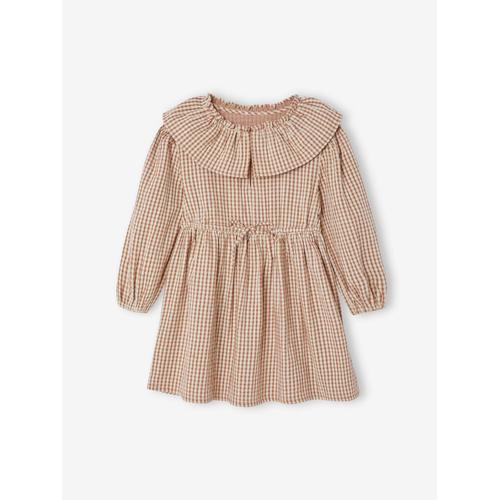 Robe À Carreaux Vichy Avec Collerette Fille Carreaux Marron