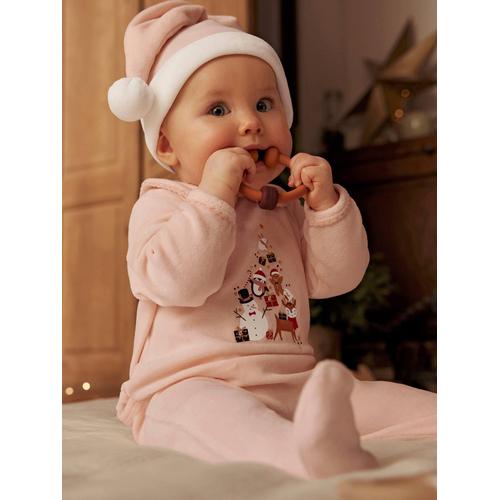 Dors-Bien Bébé Fille Noël Et Bonnet En Velours Rose Pâle