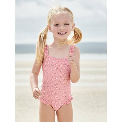 Maillot De Bain 1 Pièce Imprimé Et Volanté Fille Rose Bonbon