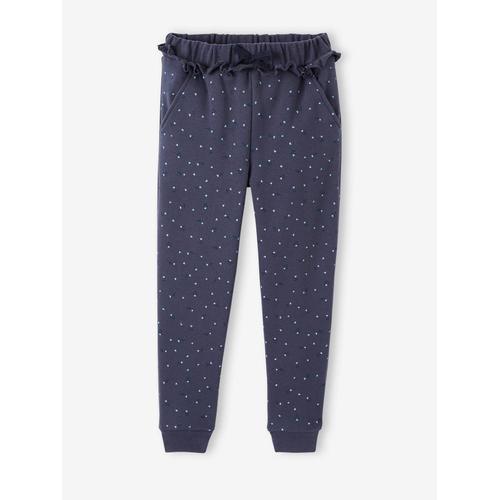 Pantalon Jogging Volanté Fille Imprimé Fleurs Bleu Imprimé