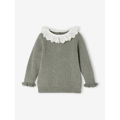 Pull En Côte Perlée Bébé Vert De Gris