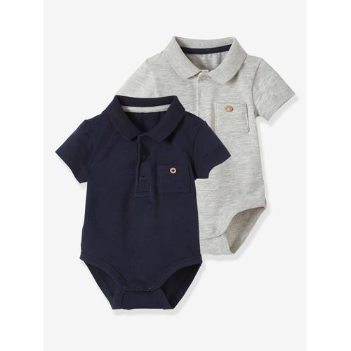 Lot De 2 Bodies Bébé Naissance Ouverture Polo Avec Poche Lot Encre