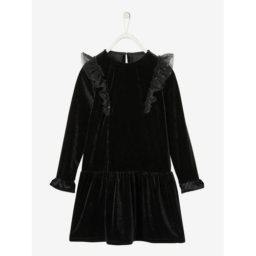 Robe De Fête Fille En Velours Lisse Noir