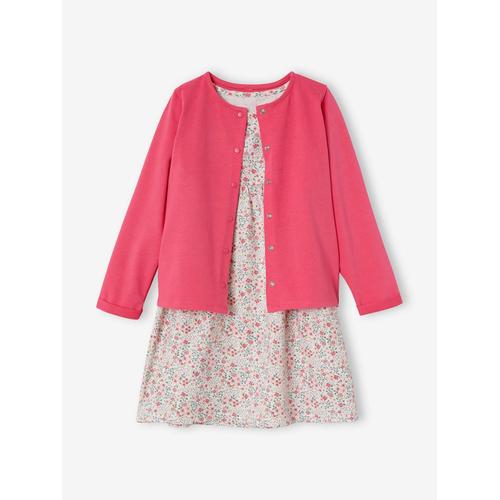 Ensemble Robe + Cardigan Fille Ivoire Imprimé