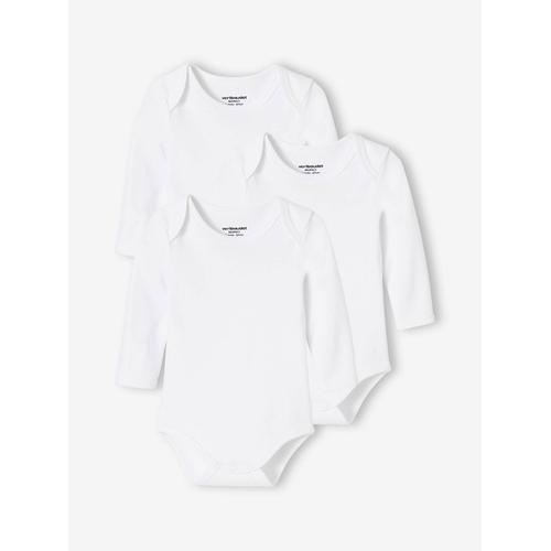 Lot De 3 Bodies Bébé En Coton Bio Manches Longues Ouverture Us Basics Lot Blanc