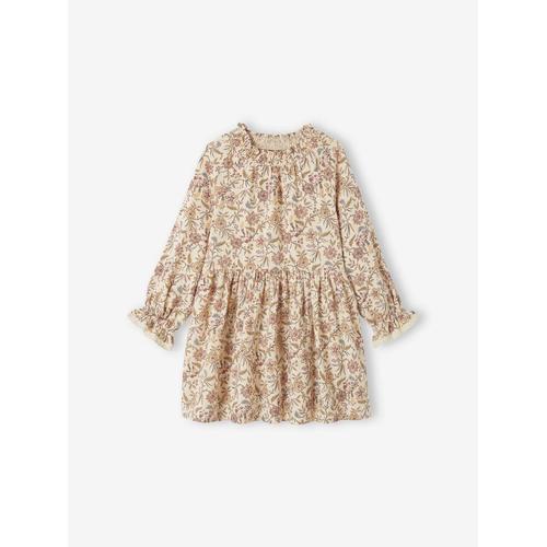 Robe À Fleurs En Gaze De Coton Fille Beige Imprimé