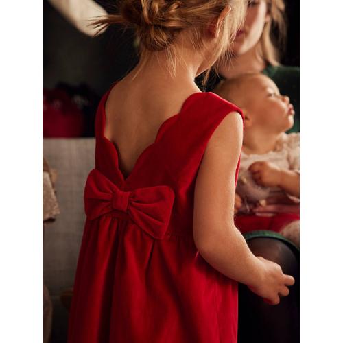 Robe De Fête En Velours Lisse Fille Noeud Au Dos Rouge