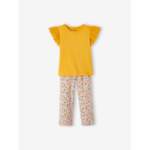 Ensemble T-Shirt Noué Et Pantalon Fluide Imprimé Fille Jaune D'or