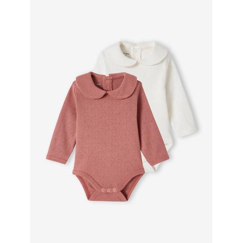 Lot De 2 Bodies Manches Longues Bébé En Maille Pointelle Vieux Rose