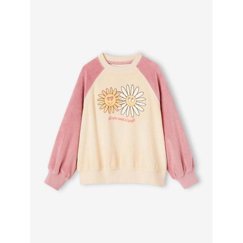 Sweat Raglan En Éponge Motifs Fleurs Pop Fille Écru