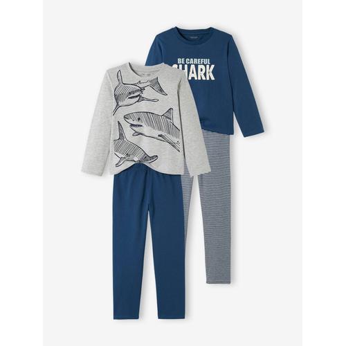 Lot De 2 Pyjamas Requins Garçon Lot Bleu Et Gris