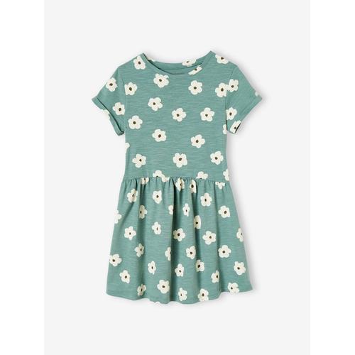 Robe Basics Imprimée Fille Manches Courtes Vert Émeraude