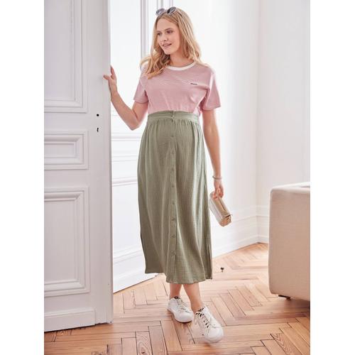 Jupe Longue De Grossesse En Gaze De Coton Olive