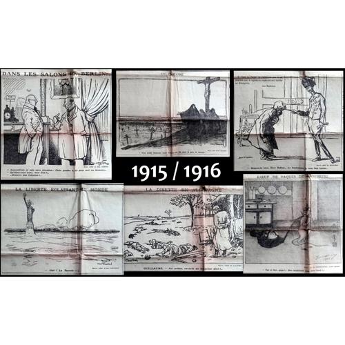 14-18 : Lot 6 Vieux Journaux "Le Gaulois" 1915-1916 Avec Dessins Inédits De Ray Ordner, Duluard, Abel Truchet, Castro Et Foukoushima