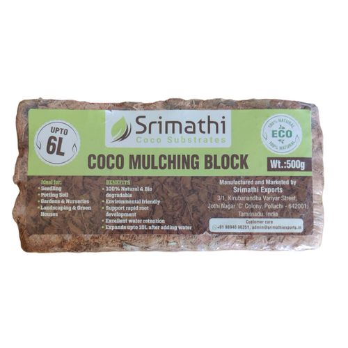 Paillis de coco, Brique, bloc de 500g, copeaux moelle de coco, fleurs, culture, jardin plantes naturelles lit nutritif de sol substrat à base de noix de coco - 6 L