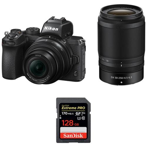 Nikon Z50 + 16-50mm + 50-250mm + SanDisk 128GB Extreme Pro UHS-I SDXC 170 MB/s | Garantie 2 ans