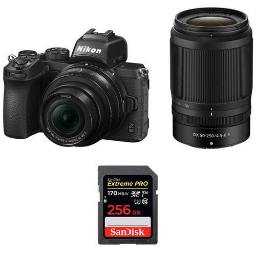 Nikon Z50 + 16-50mm + 50-250mm + SanDisk 256GB Extreme Pro UHS-I SDXC 170 MB/s | Garantie 2 ans