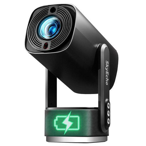 SkyEcho FreeONE Pro Projecteur portable avec batterie intégrée, batterie 5 200 mAh pour 2 heures de lecture, 350 lumens ANSI, 720P natif, support à cardan 270°, système d'exploitation Android