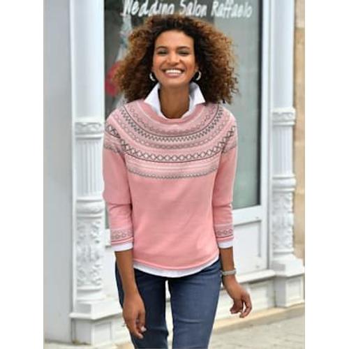 Pull Au Motif Norvégien En Jacquard Col Rond Avec Bordure Ondulée - - Rose À Motifs