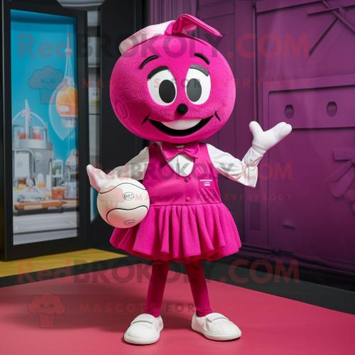 Personnage De Costume De Mascotte Redbrokoly De Ballon De Handball Magenta Habillé D'une Chemise Habillée Et De N?uds Papillon