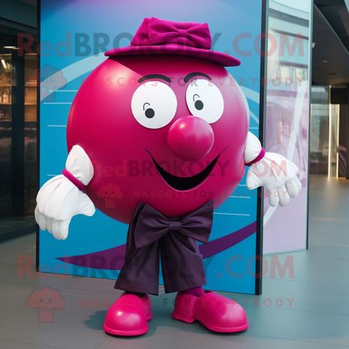 Personnage De Costume De Mascotte Redbrokoly De Ballon De Handball Magenta Habillé D'une Chemise Habillée Et De N?uds Papillon