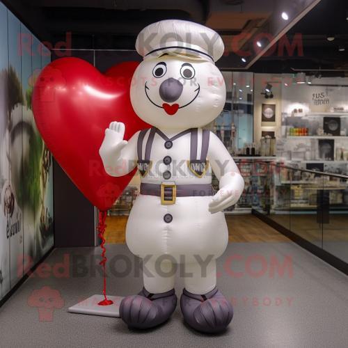 Personnage De Costume De Mascotte Redbrokoly De Ballons En Forme De Coeur Blanc Habillé D'un Gilet Et De Lacets De Chaussures