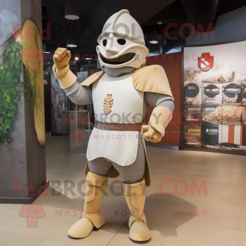 Mascotte Redbrokoly De Personnage De Chevalier Médiéval Beige Habillé D'une Robe Fourreau Et De Casquettes