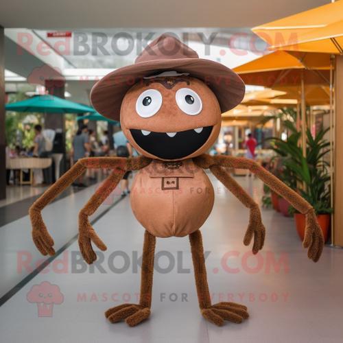 Personnage De Costume De Mascotte Redbrokoly D'araignée Brune Habillé D'un Bikini Et De Chapeaux