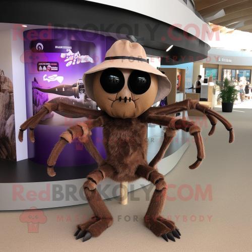 Personnage De Costume De Mascotte Redbrokoly D'araignée Brune Habillé D'un Bikini Et De Chapeaux