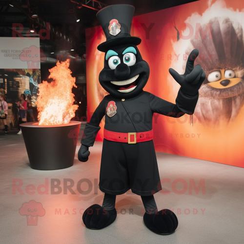 Personnage De Costume De Mascotte Redbrokoly De Mangeur De Feu Noir Habillé D'un T-Shirt À Col En V Et De Lacets De Chaussures