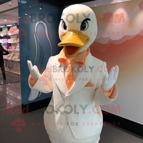 Personnage De Costume De Mascotte Redbrokoly Peach Swans Habillé D'une Chemise Habillée Et D'épinglettes