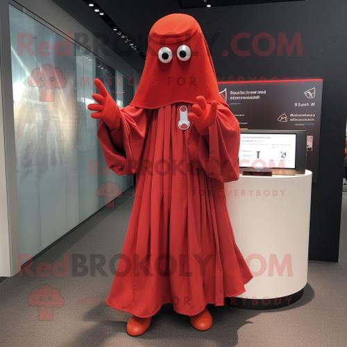 Personnage De Costume De Mascotte Redbrokoly Red Ghost Habillé D'un Chemisier Et De Gants