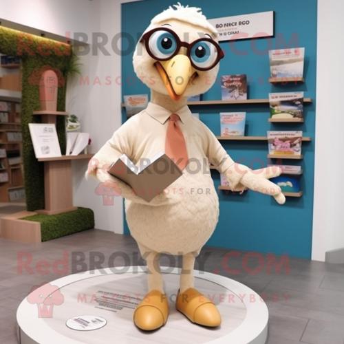 Mascotte Redbrokoly De Personnage Dodo Bird Beige Habillé Avec Un Short Et Des Lunettes De Lecture