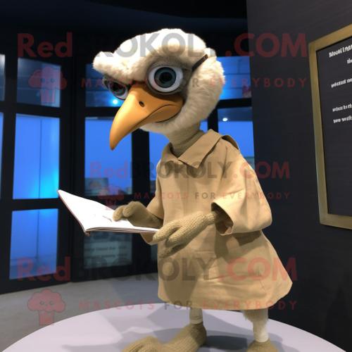 Mascotte Redbrokoly De Personnage Dodo Bird Beige Habillé Avec Un Short Et Des Lunettes De Lecture