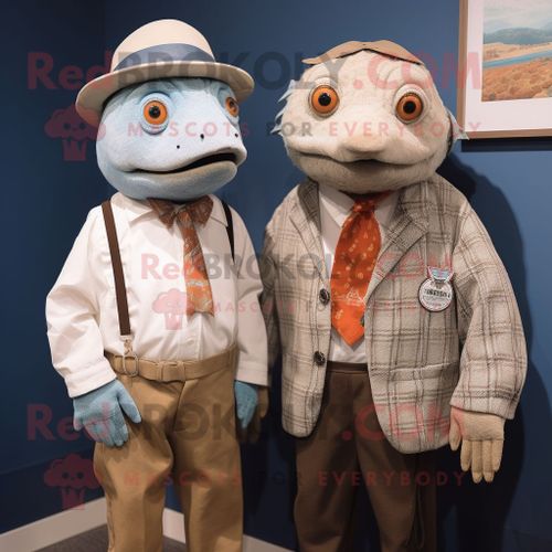 Personnage De Costume De Mascotte Redbrokoly De Cod Habillé D'une Chemise Oxford Et De Cravates
