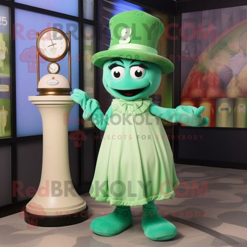 Personnage De Costume De Mascotte Redbrokoly De Sablier Vert Habillé D'une Robe Droite Et De Casquettes