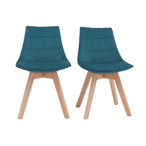 Chaises Scandinaves Velours Bleu Pétrole Et Bois (Lot De 2) Matilde