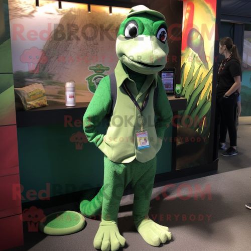 Personnage De Costume De Mascotte Redbrokoly De Python Vert Habillé D'une Chemise Henley Et De Cravates