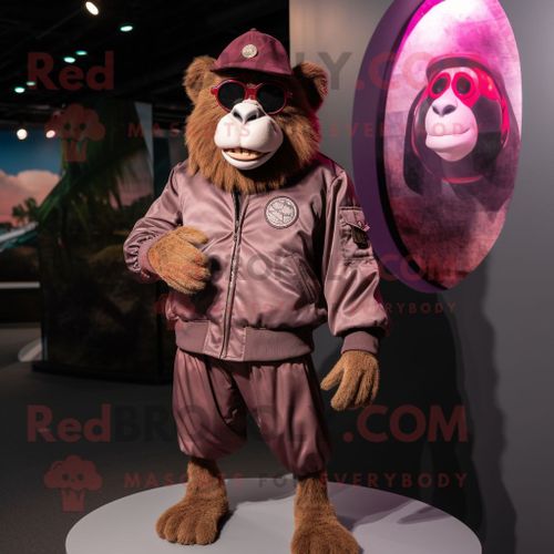 Personnage De Costume De Mascotte Redbrokoly De Babouin Marron Vêtu D'un Blouson Aviateur Et De Montres
