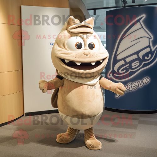 Personnage De Costume De Mascotte Redbrokoly De Thon Beige Habillé D'un T-Shirt Graphique Et De Wraps