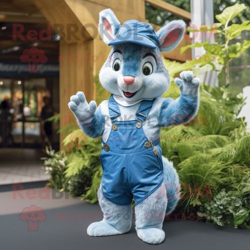 Personnage De Costume De Mascotte Redbrokoly D'écureuil Bleu Habillé D'une Salopette Et D'épinglettes