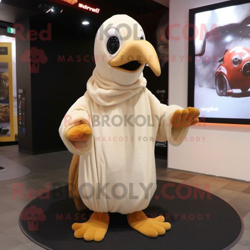 Personnage De Costume De Mascotte Redbrokoly D'oison Crème Habillé D'un Body Et D'écharpes