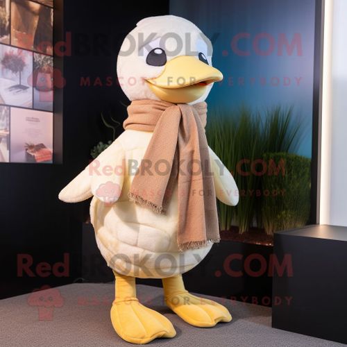 Personnage De Costume De Mascotte Redbrokoly D'oison Crème Habillé D'un Body Et D'écharpes