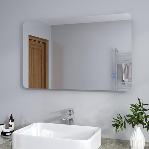 SIRHONA Miroir de Salle de Bain 80 X 50 cm, Miroir mural LED avec dispositif anti-buée, étanche IP44