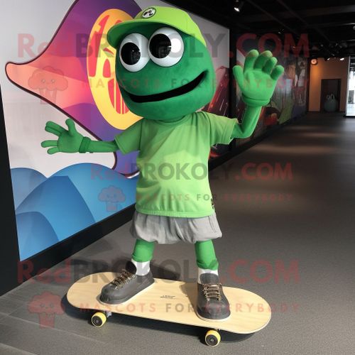 Personnage De Costume De Mascotte Redbrokoly De Skateboard Vert Habillé D'un T-Shirt À Manches Longues Et De Lacets De Chaussures