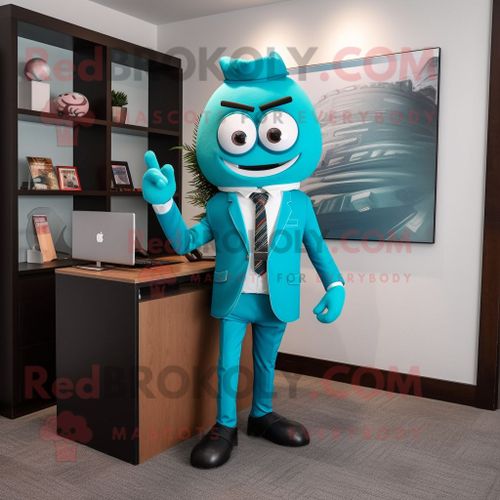Personnage De Costume De Mascotte Redbrokoly D'avocat Turquoise Habillé D'un Pantalon De Costume Et De Cravates