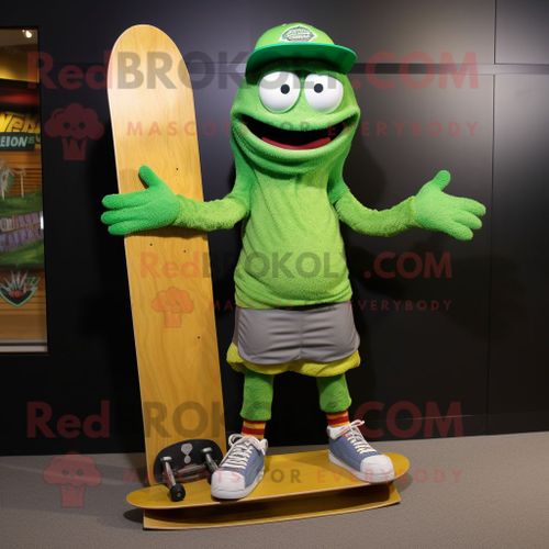 Personnage De Costume De Mascotte Redbrokoly De Skateboard Vert Habillé D'un T-Shirt À Manches Longues Et De Lacets De Chaussures
