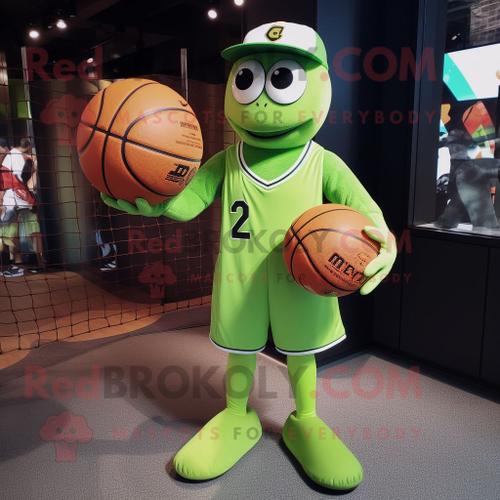 Personnage De Costume De Mascotte Redbrokoly De Ballon De Basket-Ball Vert Citron Habillé Avec Un Tee-Shirt De Baseball Et Des Bonnets