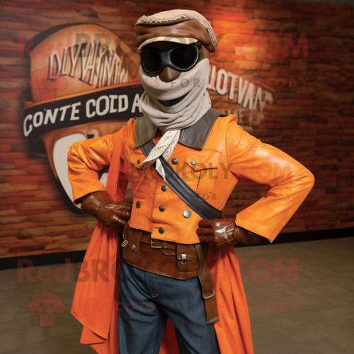 Personnage De Costume De Mascotte Redbrokoly De Soldat De La Guerre Civile Orange Habillé D'une Veste De Moto Et De Châles